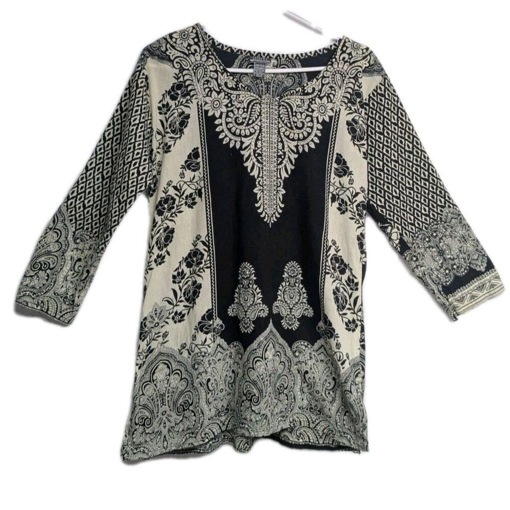 Uniti Casual Tunic Top Women One Size Tunic Boho Lightweight Cottage Core Black